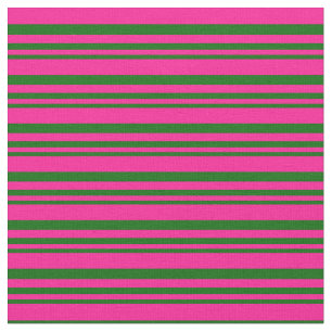Dark Green and Deep Pink Striped Pattern Fabric