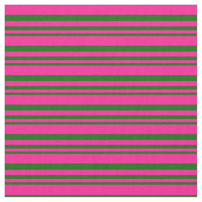 Dark Green and Deep Pink Striped Pattern Fabric (Close Up)