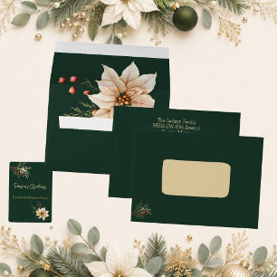 Dark Green and Faux Gold Christmas Botanicals Envelope