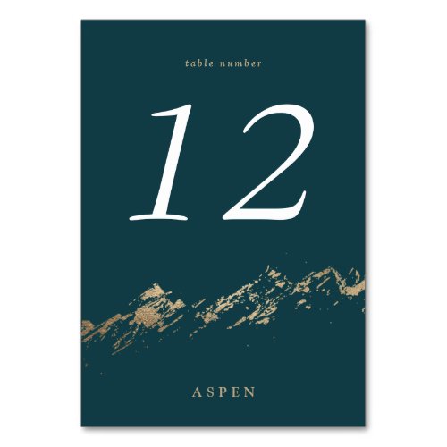 Dark Green and Faux Gold Foil Mountains Table Card