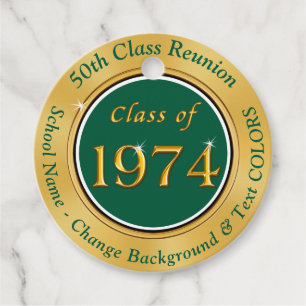 Dark Green and Gold, 50th Class Reunion, Favor Tags
