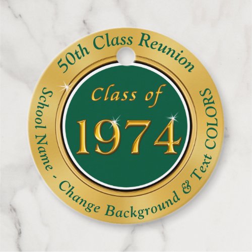 Dark Green and Gold 50th Class Reunion  Favor Tags