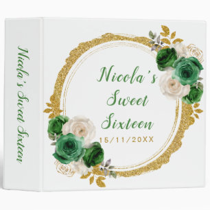 Dark Green and Gold Elegant Flowers Sweet Sixteen 3 Ring Binder