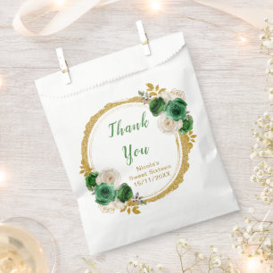 Dark Green and Gold Elegant Flowers Sweet Sixteen Favor Bag