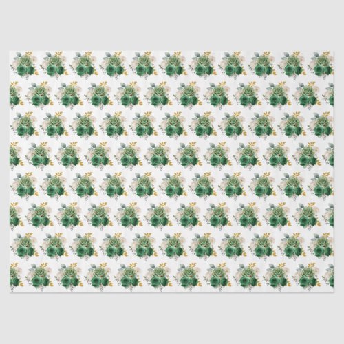 Dark Green and Gold Elegant Flowers Tissue Paper