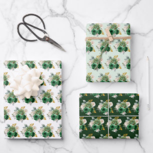 Dark Green and Gold Elegant Flowers Wrapping Paper Sheets