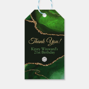 Dark Green and Gold Glitter Agate Birthday Party Gift Tags