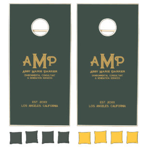 Dark Green and Gold Monogram Cornhole Set