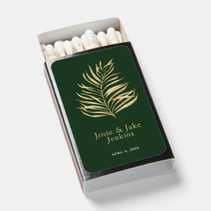 Dark Green and Gold Palm Leaf Wedding Favor Matchboxes