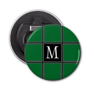 Dark Green and Gray Custom Single Initial Striped Bottle Opener