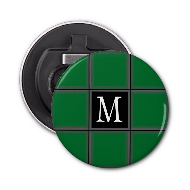 Dark Green and Gray Custom Single Initial Striped Bottle Opener (Front)