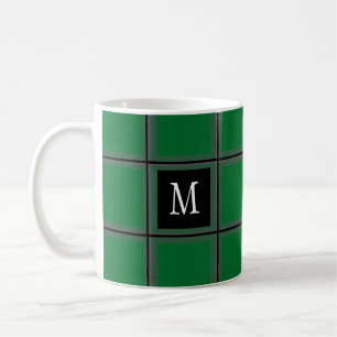 Dark Green and Gray Custom Single Initial Striped Coffee Mug