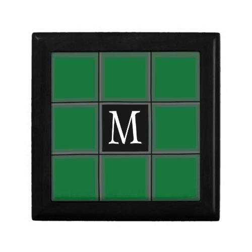 Dark Green and Gray Custom Single Initial Striped Gift Box