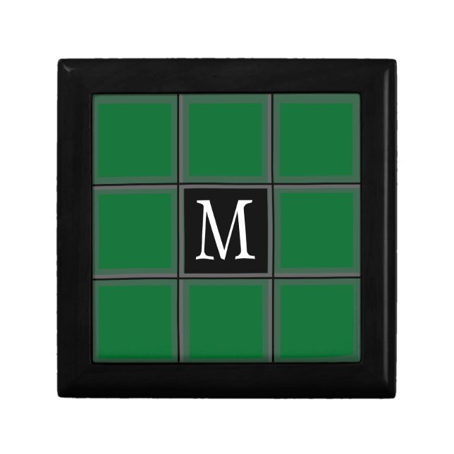 Dark Green and Gray Custom Single Initial Striped Gift Box (Front)