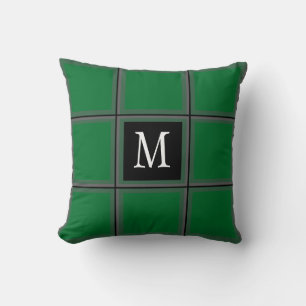 Dark Green and Gray Custom Single Initial Striped  Throw Pillow