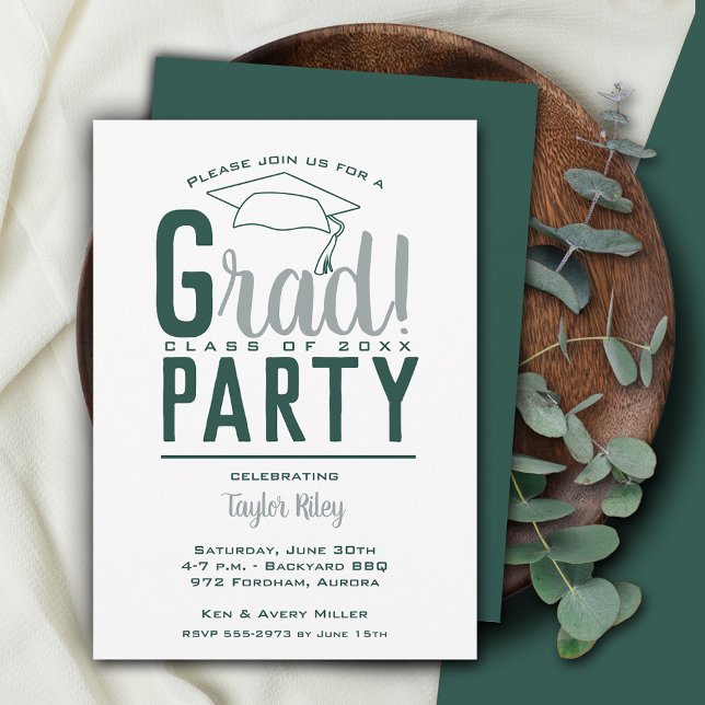 Dark Green and Gray Graduation Party Invitation (Creator Uploaded)