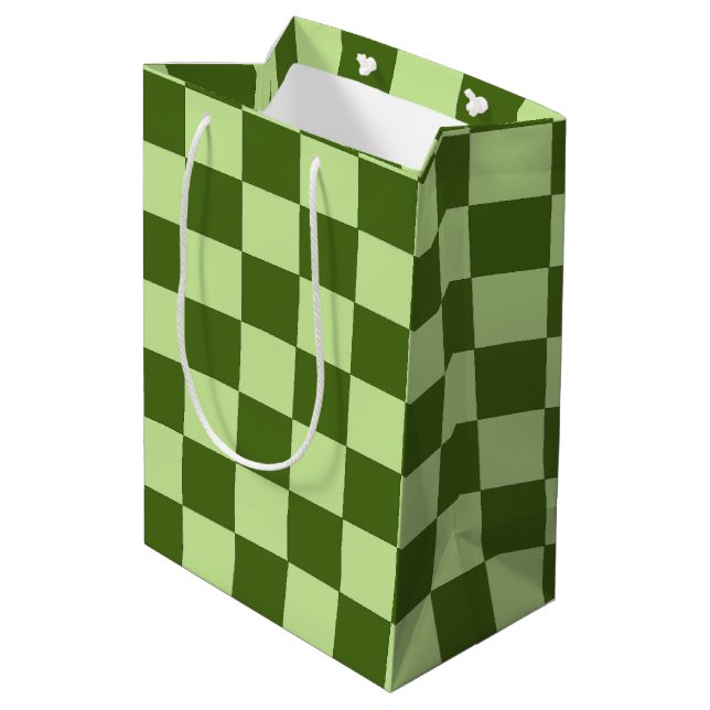 Dark Green and Light Green Checkers  Medium Gift Bag (Back Angled)