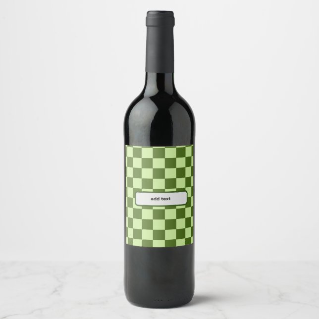 Dark Green and Light Green Checkers  Wine Label (Front)