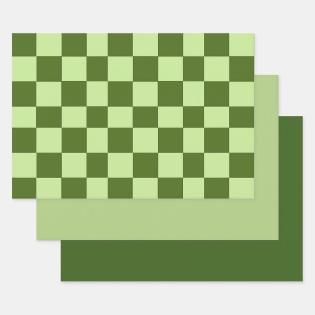 Dark Green and Light Green Checkers   Wrapping Paper Sheets (Set)