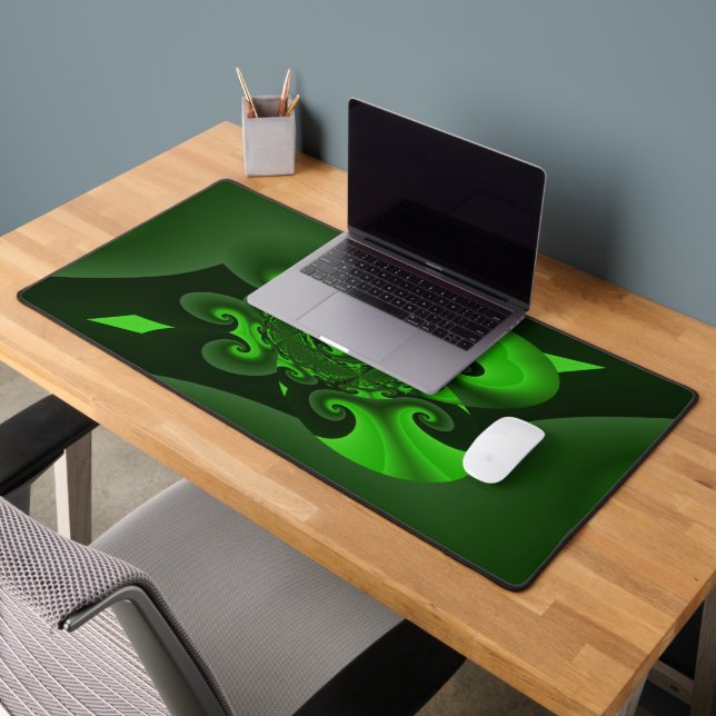 Dark Green And Lime Spiral Wave  Desk Mat (Office 2)