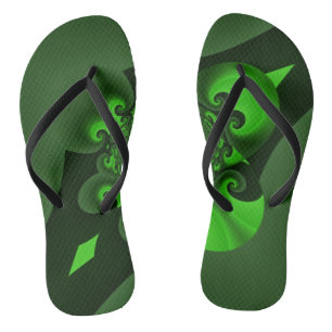 Dark Green And Lime Spiral Wave Flip Flops