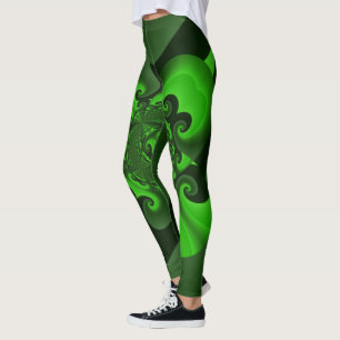 Dark Green And Lime Spiral Wave Leggings