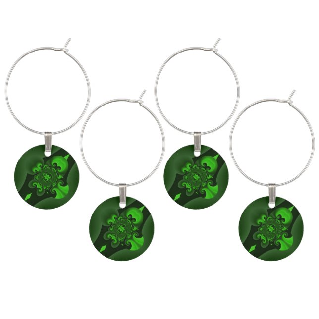 Dark Green And Lime Spiral Wave Wine Charm (Staggered)