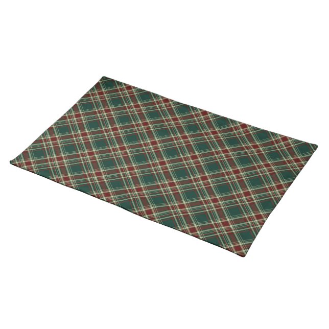 Dark Green and Maroon Christmas Plaid Cloth Placemat (On Table)