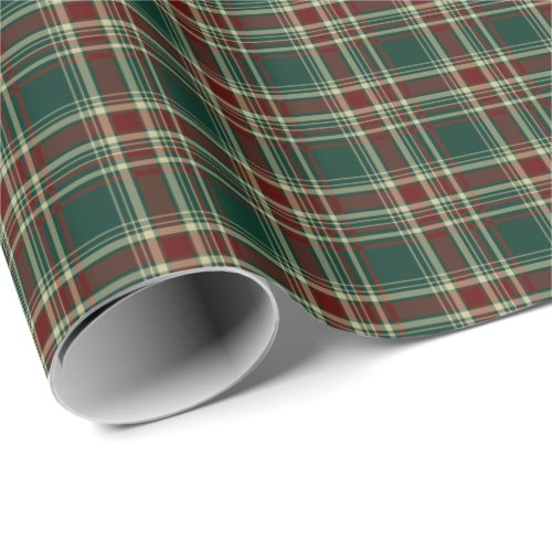 Dark Green and Maroon Christmas Plaid Pattern Wrapping Paper