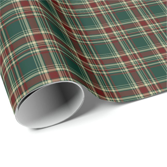 Dark Green and Maroon Christmas Plaid Pattern Wrapping Paper (Roll Corner)
