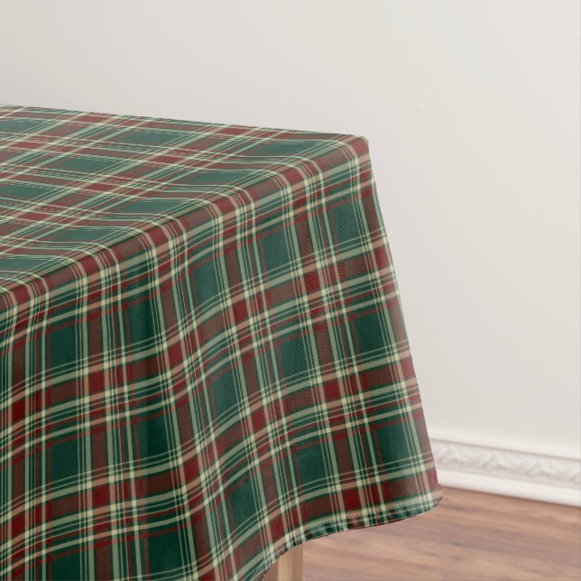 Dark Green and Maroon Christmas Plaid Tablecloth (In Situ)