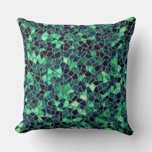 Dark green and mint mosaic, option line splitting throw pillow