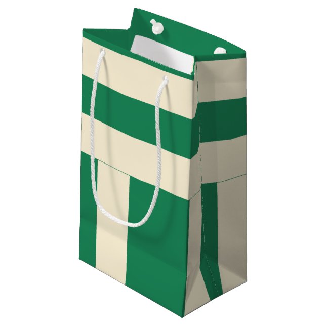 Dark Green and Off White Stripes Small Gift Bag (Front Angled)