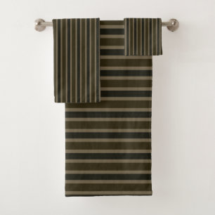 dark green and olive stripes bath towel set