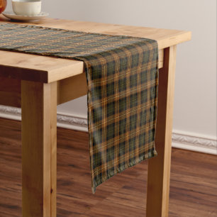 Dark Green and Orange Rustic Plaid Short Table Runner