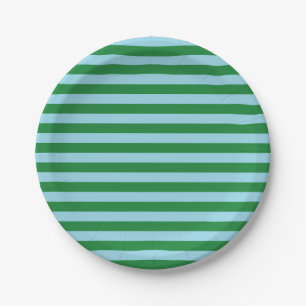 Dark Green and Pastel Blue Stripes Paper Plates