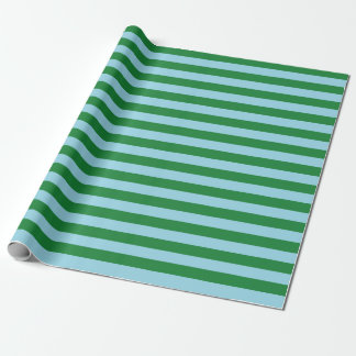 Dark Green and Pastel Blue Stripes Wrapping Paper