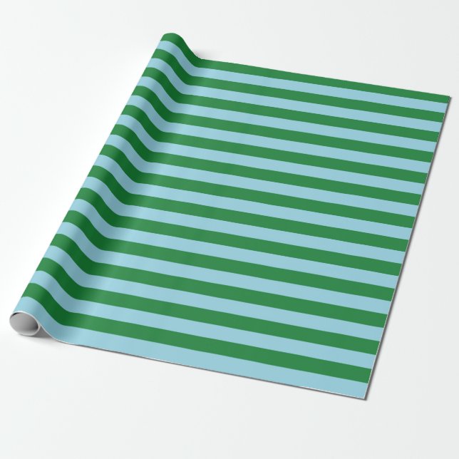 Dark Green and Pastel Blue Stripes Wrapping Paper (Unrolled)