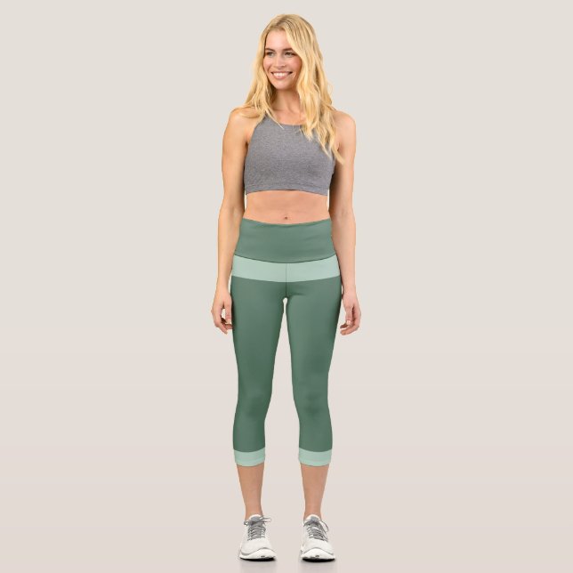 Dark Green and Pastel Green Capri Leggings (Front)