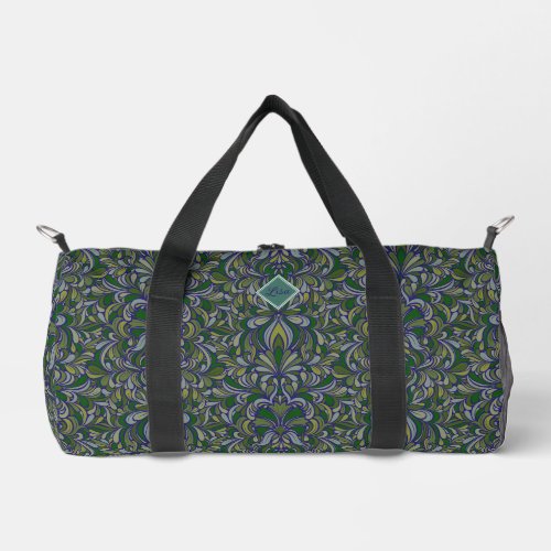 Dark Green and Periwinkle Art Nouveau Cut Sew Bag