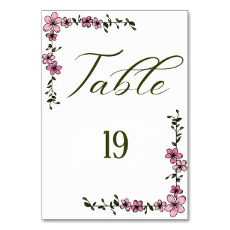 Dark Green and Pink Floral Wedding Table Number