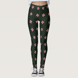 Dark Green and Pink Geometric Pattern Leggings