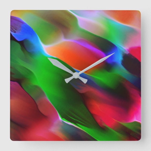 Dark green and red relief and depth square wall clock (Front)