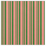 [ Thumbnail: Dark Green and Salmon Lines Fabric ]