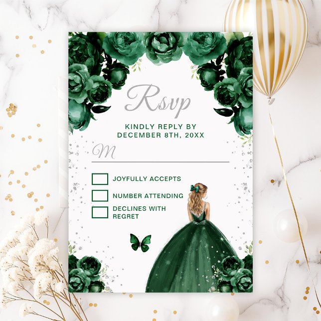 Dark Green and Silver Blonde Hair Princess RSVP Card (Creator Uploaded)
