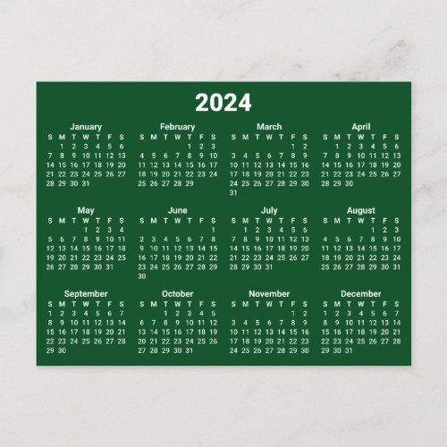 Dark Green and White 2024 Calendar Postcard