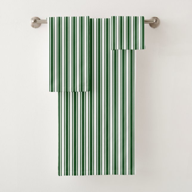 Dark green and white candy stripes bath towel set (Insitu)