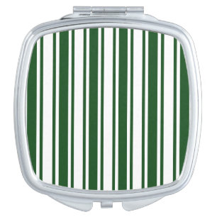 Dark green and white candy stripes compact mirror