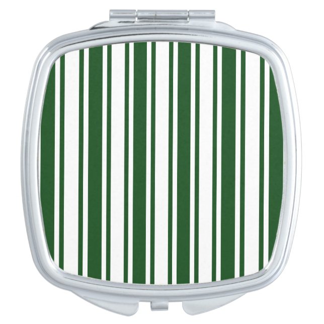 Dark green and white candy stripes compact mirror (Front)