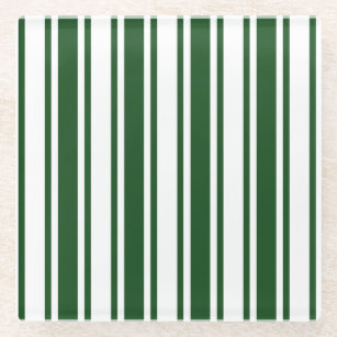Dark green and white candy stripes glass coaster